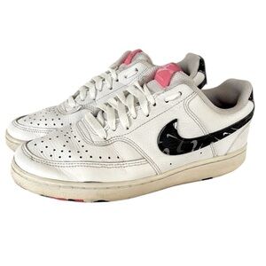 Nike Court Vision Low Top White Leather Swooshfetti Sneakers Athletic Women’s 7